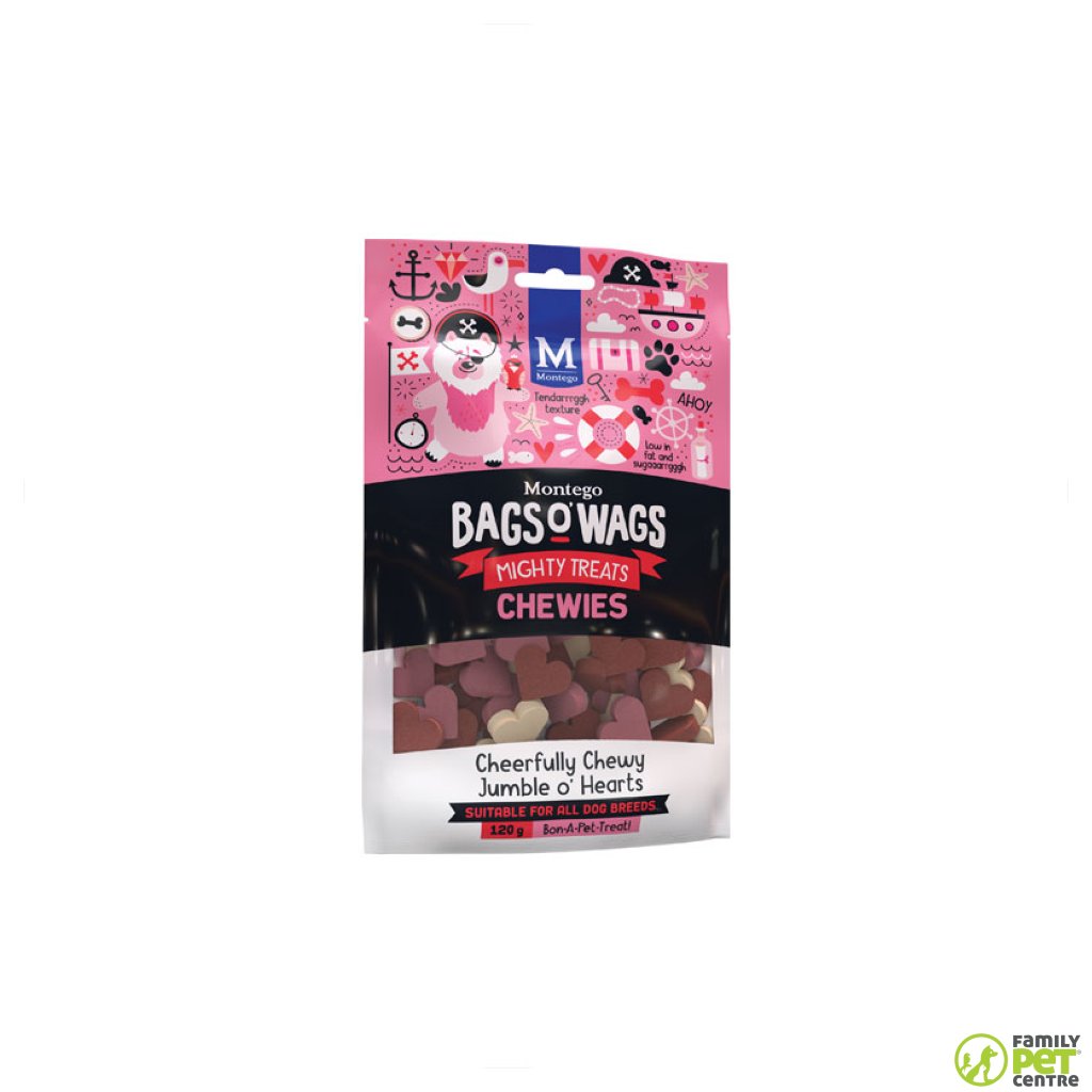 Montego Bags O' Wags Chewies Dog Treats - Heart Mix