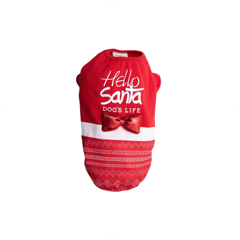 Dog's Life Christmas T-Shirt Hello Santa With Bow