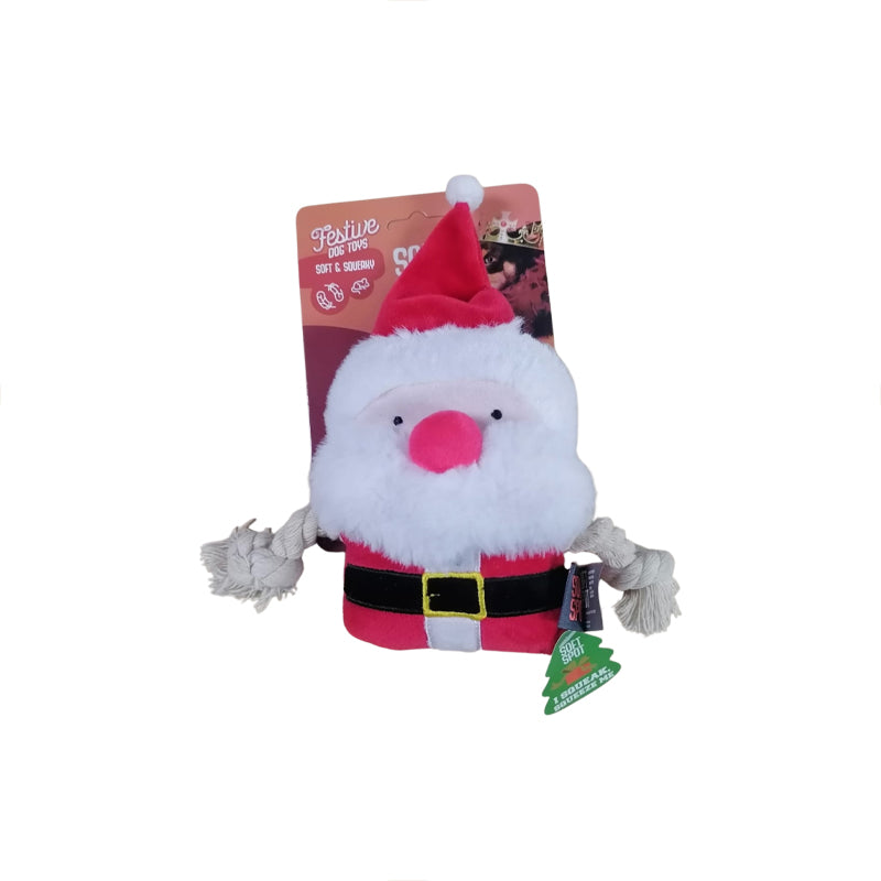 Dog's Life Christmas Toy Soft Spot Santa With Rope Arms 23cm