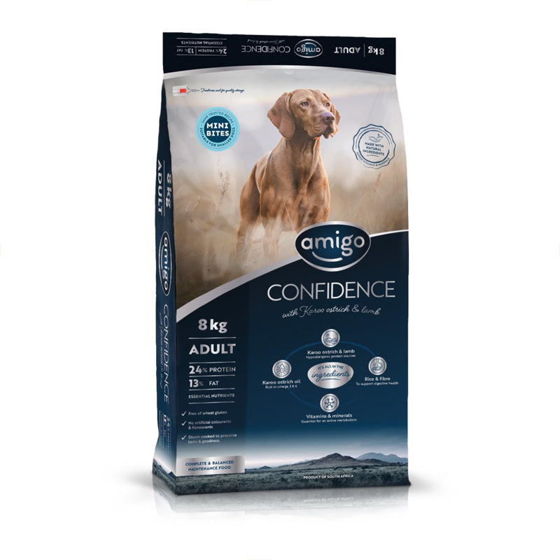 Amigo Confidence Hypoallergenic Adult Ostrich & Lamb Dog Food Mini Bites