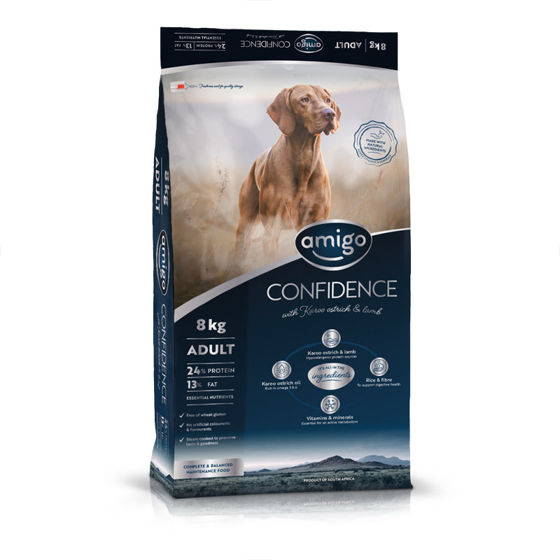 Amigo Confidence Hypoallergenic Adult Ostrich & Lamb Dog Food Small Bites