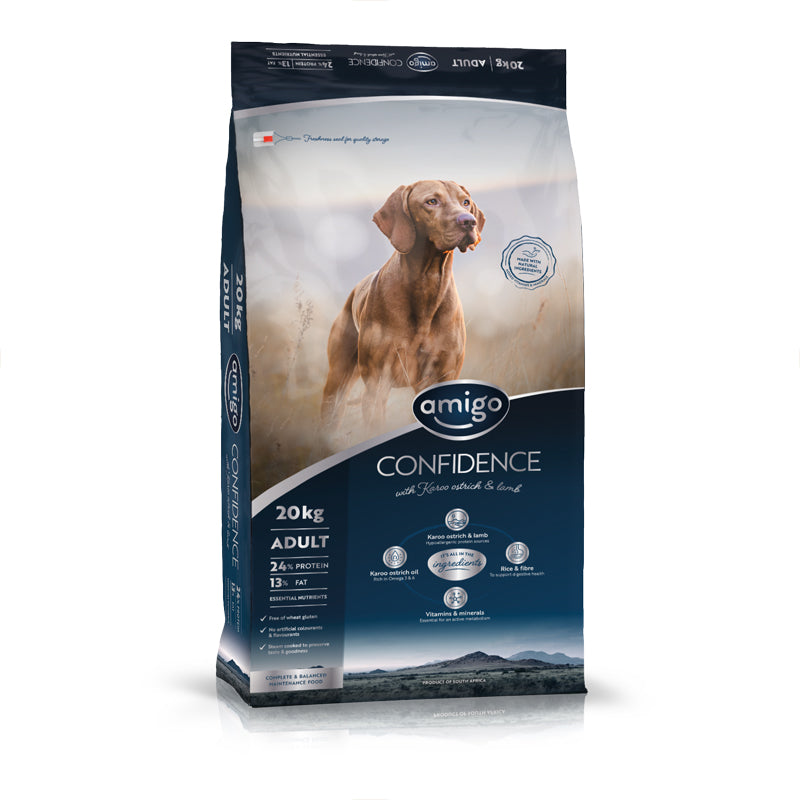Amigo Confidence Hypoallergenic Adult Ostrich & Lamb Dog Food Large Breeds