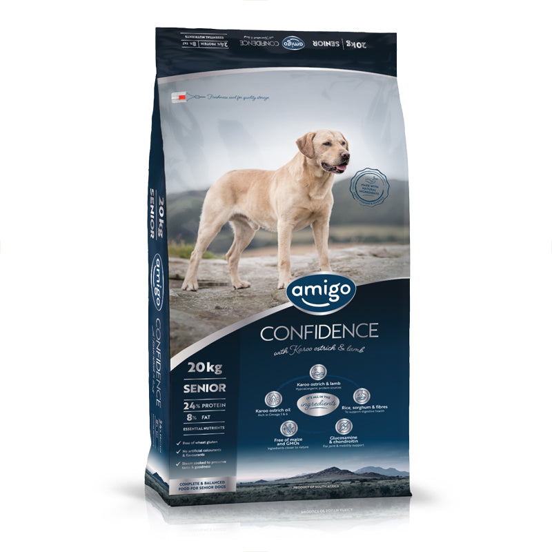 Amigo Confidence Hypoallergenic Senior Ostrich & Lamb Dog Food All Breeds