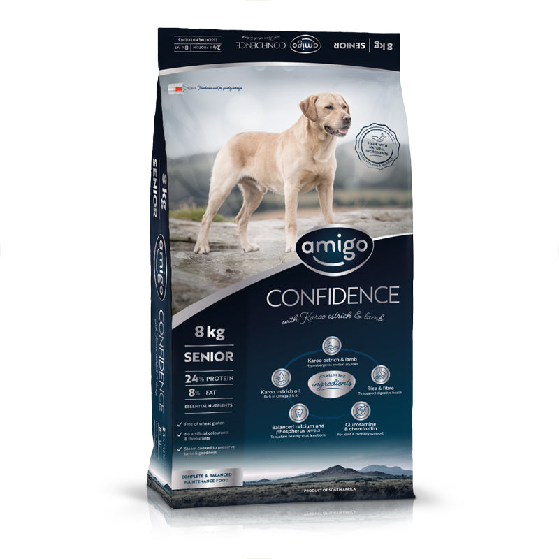 Amigo Confidence Hypoallergenic Senior Ostrich & Lamb Dog Food All Breeds