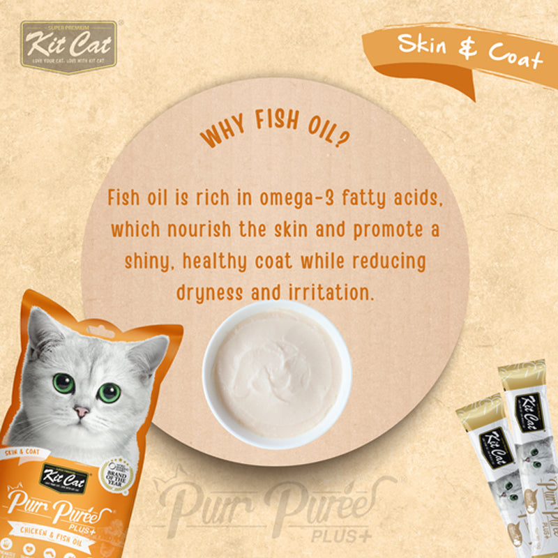 Kit Cat Purr Puree Plus+ Skin & Coat Liquid Snack 4x15g