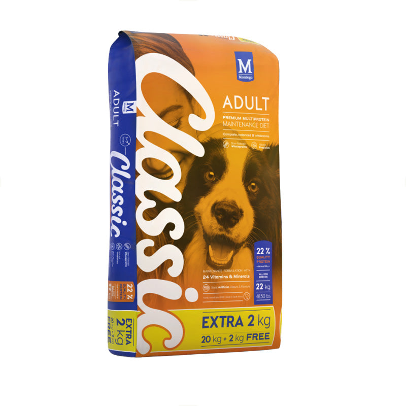 Montego Classic Dog Food Adult 20kg + 2kg Free + 2x Free Snack Bars