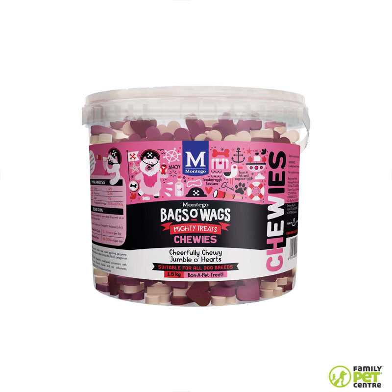Montego Bags O' Wags Chewies Dog Treats - Heart Mix