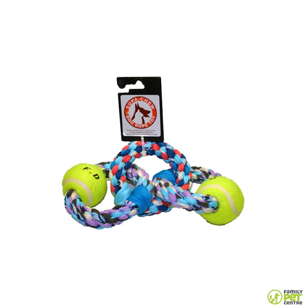 Supa Chew 3 Rings Cotton Rope Dog Toy With 2 Balls