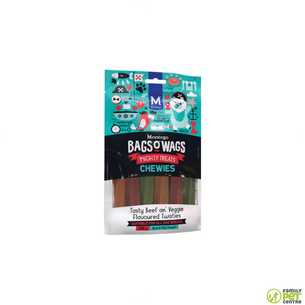 Montego Bags O' Wags Chewies Dog Treats - Beef & Veggie