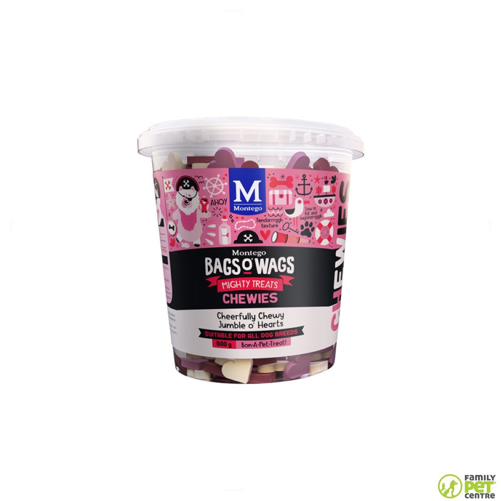 Montego Bags O' Wags Chewies Dog Treats - Heart Mix