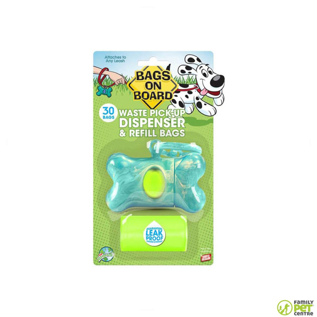 Bags On Board Bone Shaped Dispenser With Roll Of Waste Bags Turquoise